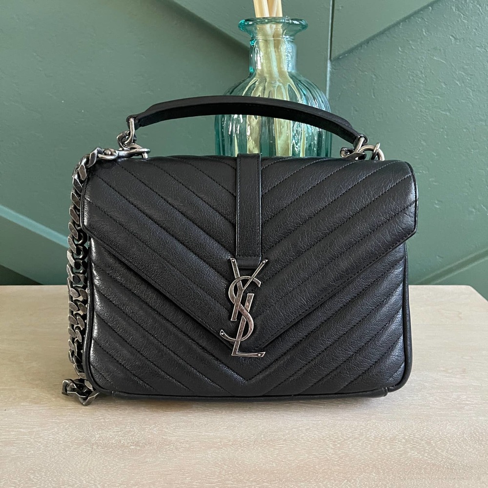 ❌SOLD❌Saint Laurent YSL College Monogram Calfskin Medium Black SIlver Crossbody